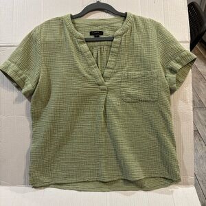 J. Crew Double Gauze V-neck Popover Shirt Sage Olive Green 100% cotton